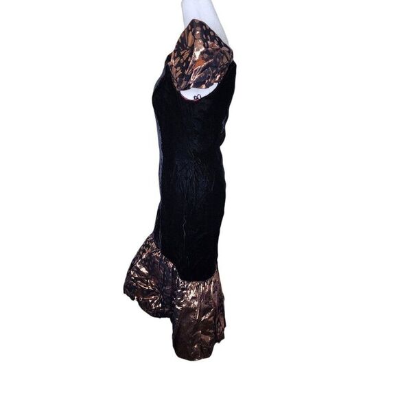 Vintage 80s Puff Sleeve Velvet Party Dress Womens Size XS Black Gold - Picture 5 of 6